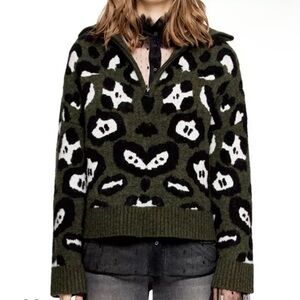 Zadig & Voltaire Olive Leopard Print Turtleneck Sweater